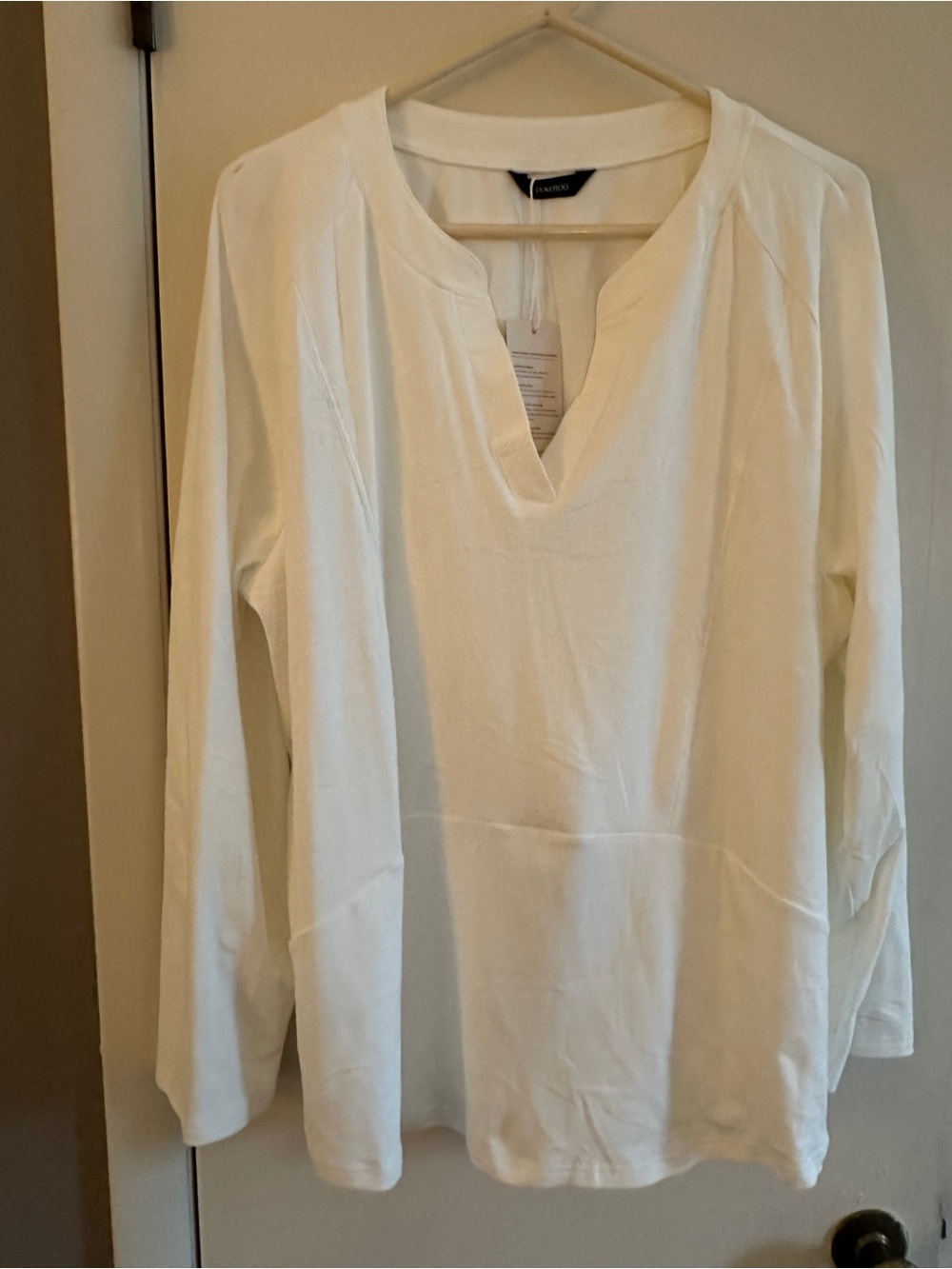 Women's White Split-Neck Long Sleeve Top by Ann Taylor